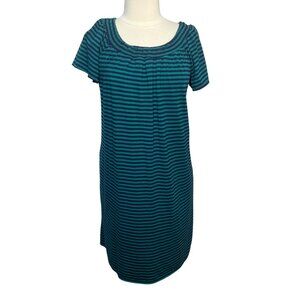 Faded Glory Dress Womens Large Green Blue On Off Shoulder Striped New
